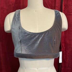 Topshop Ribbed Iridescent Gray Velvet Bralette